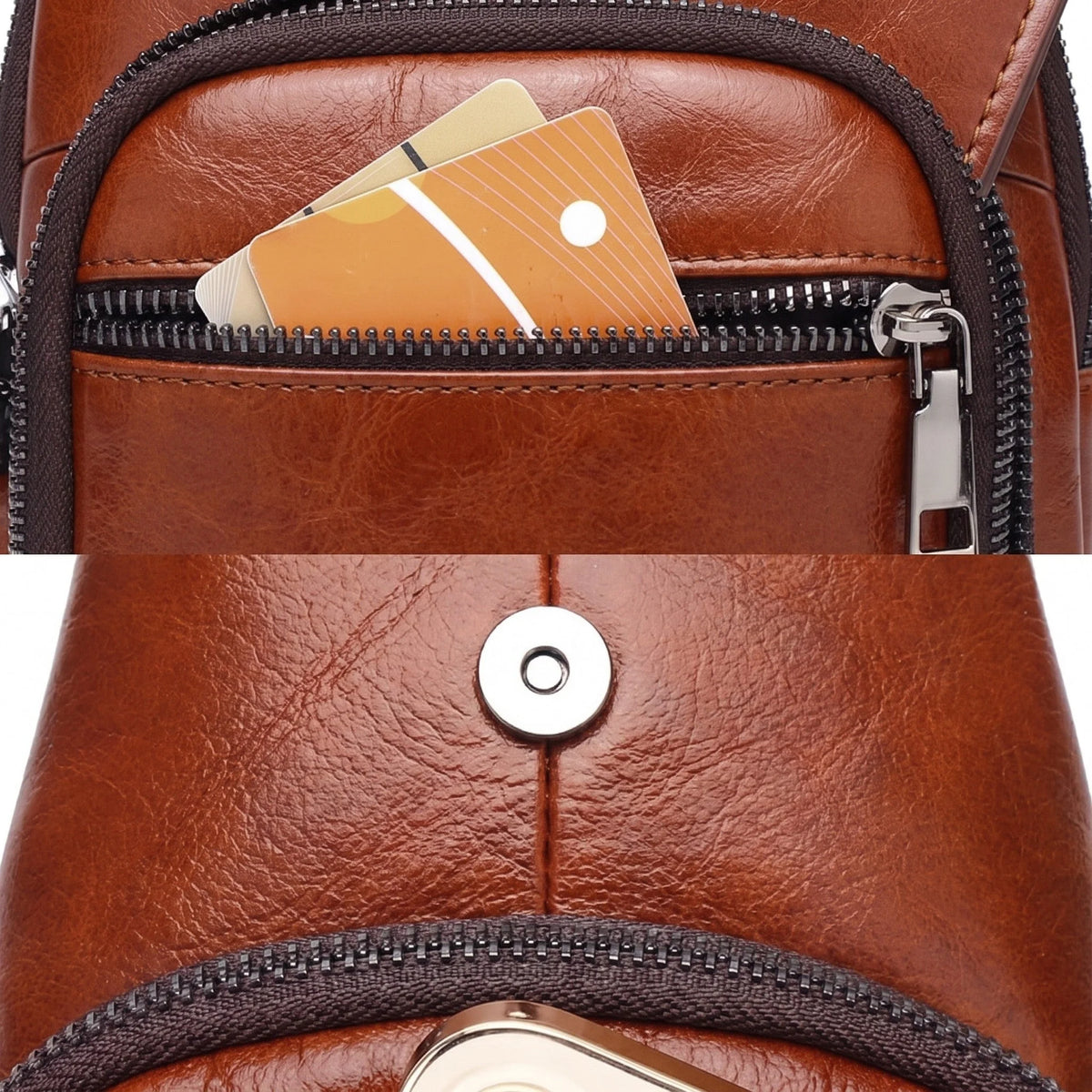 Men’s Leather Sling Bag - Compact Diagonal Carry with Rear Zip Pocket
