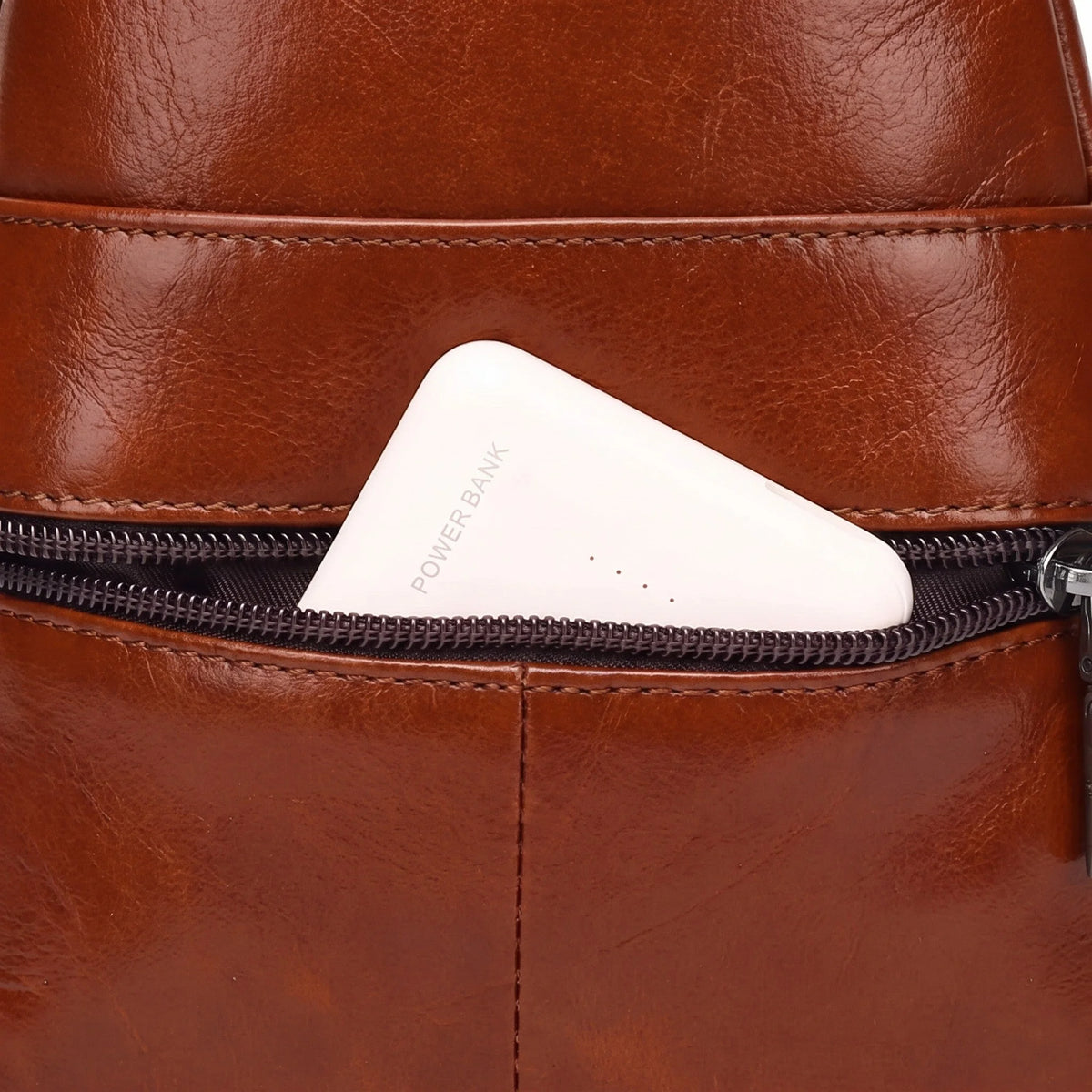 Men’s Leather Sling Bag - Compact Diagonal Carry with Rear Zip Pocket