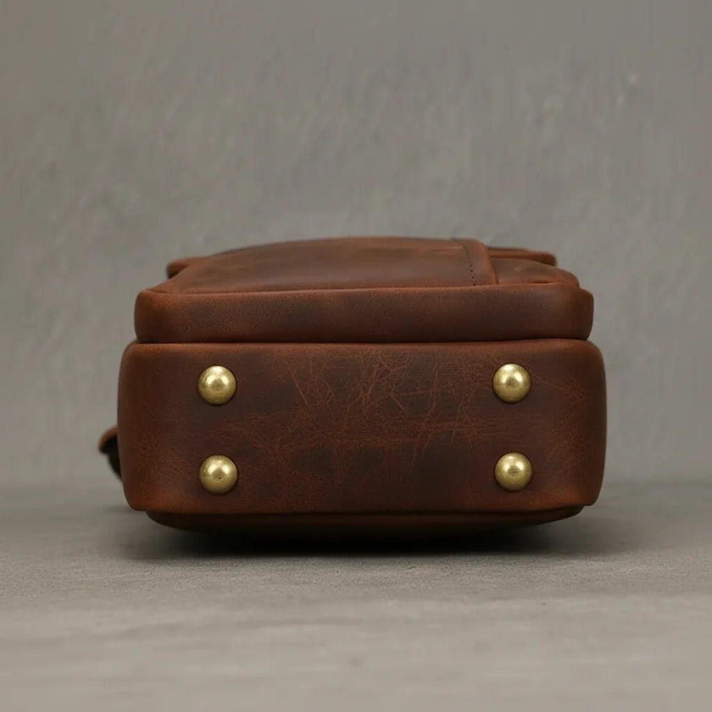 Men’s Leather Sling Bag - Crazy Horse Chest Bag 3-Pocket