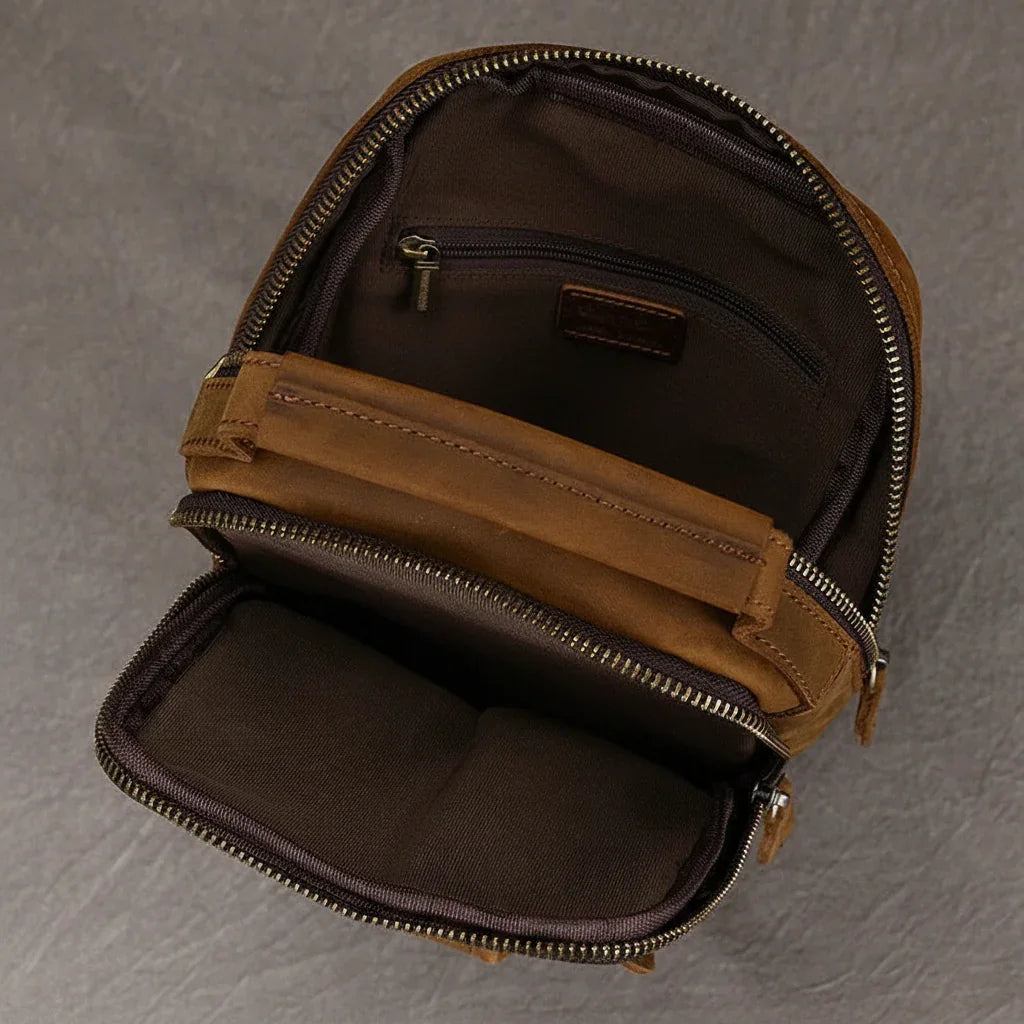 Men’s Leather Sling Bag - Crazy Horse Chest Bag 3-Pocket