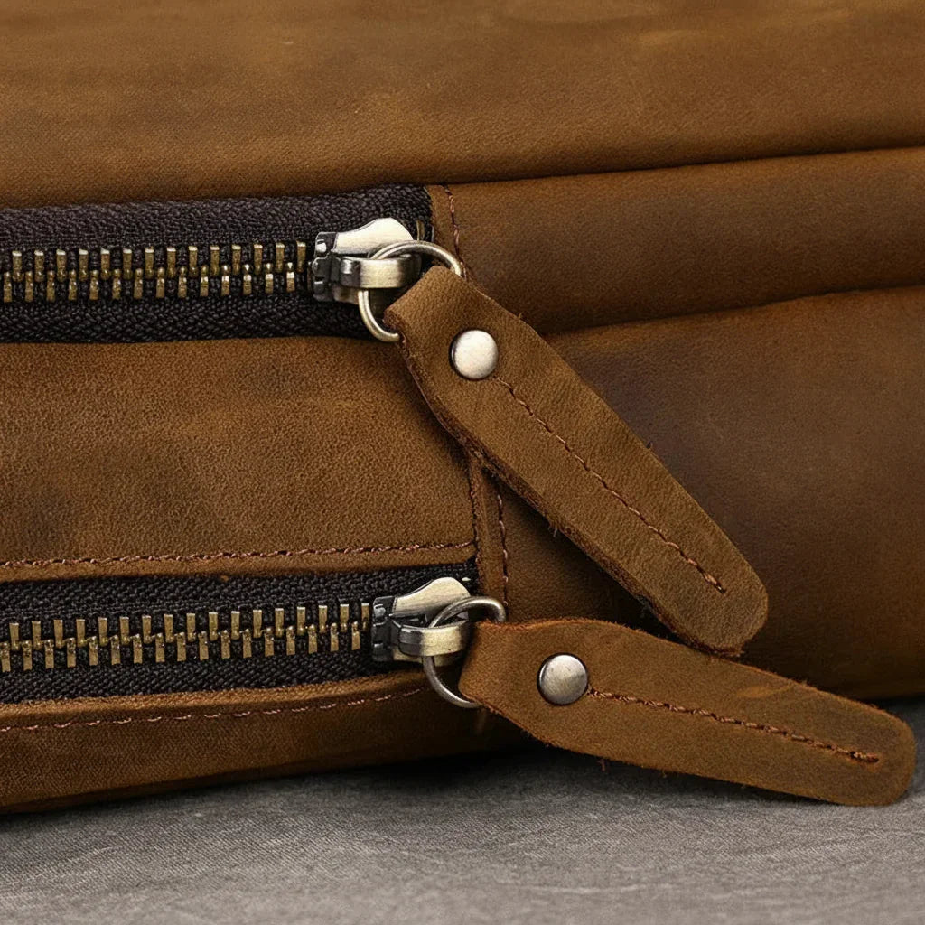 Men’s Leather Sling Bag - Crazy Horse Chest Bag 3-Pocket