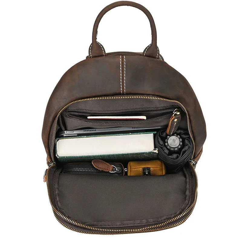 Men’s Leather Sling Bag - Crazy Horse Chest Bag with Front Pockets