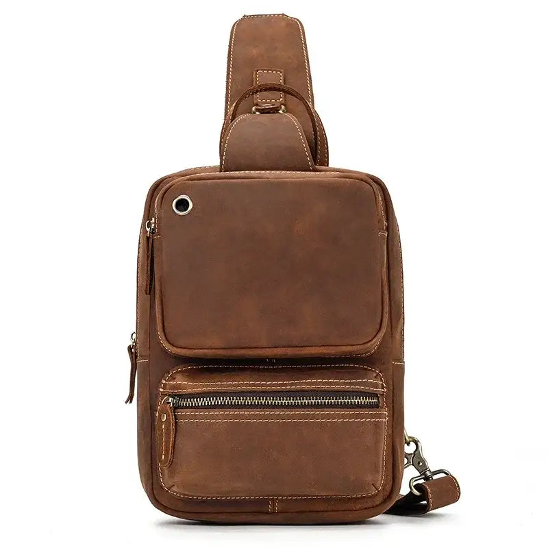 Men’s Leather Sling Bag – Crazy Horse Crossbody Chest Bag