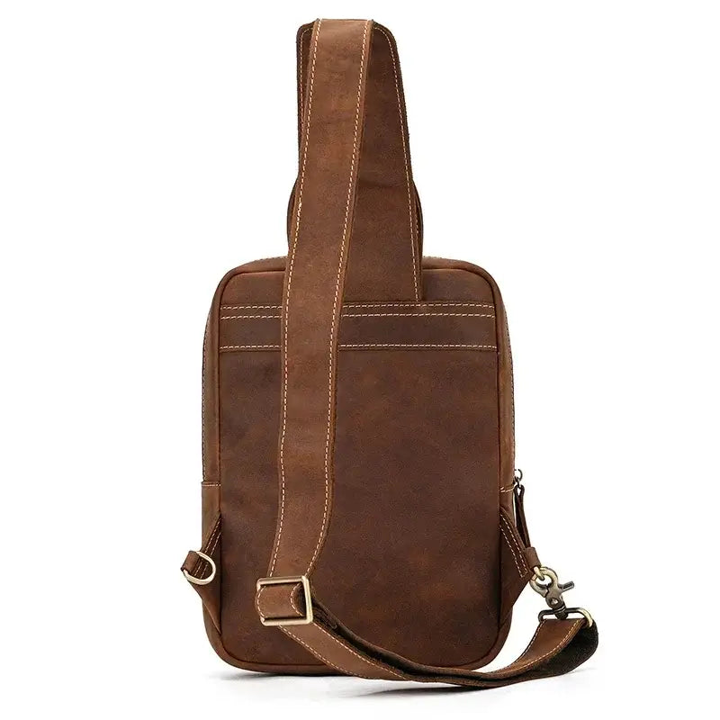 Men’s Leather Sling Bag – Crazy Horse Crossbody Chest Bag