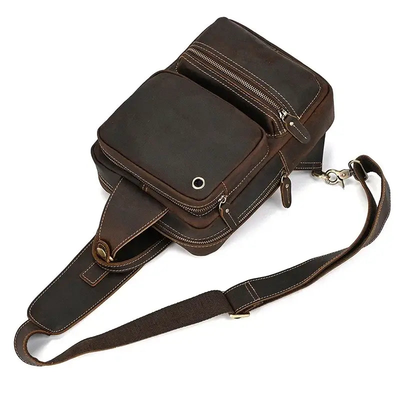 Men’s Leather Sling Bag – Crazy Horse Crossbody Chest Bag