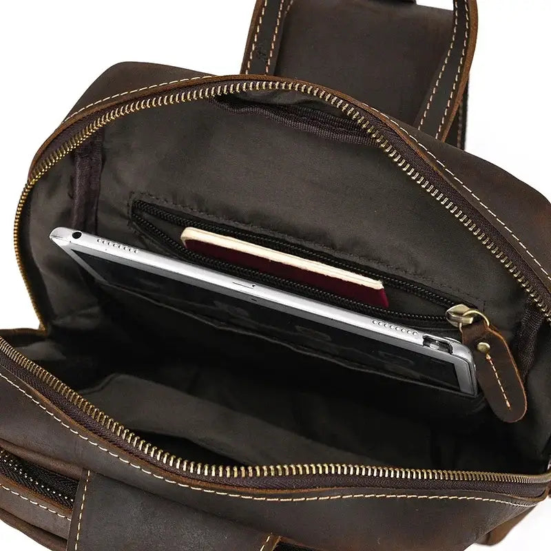 Men’s Leather Sling Bag – Crazy Horse Crossbody Chest Bag