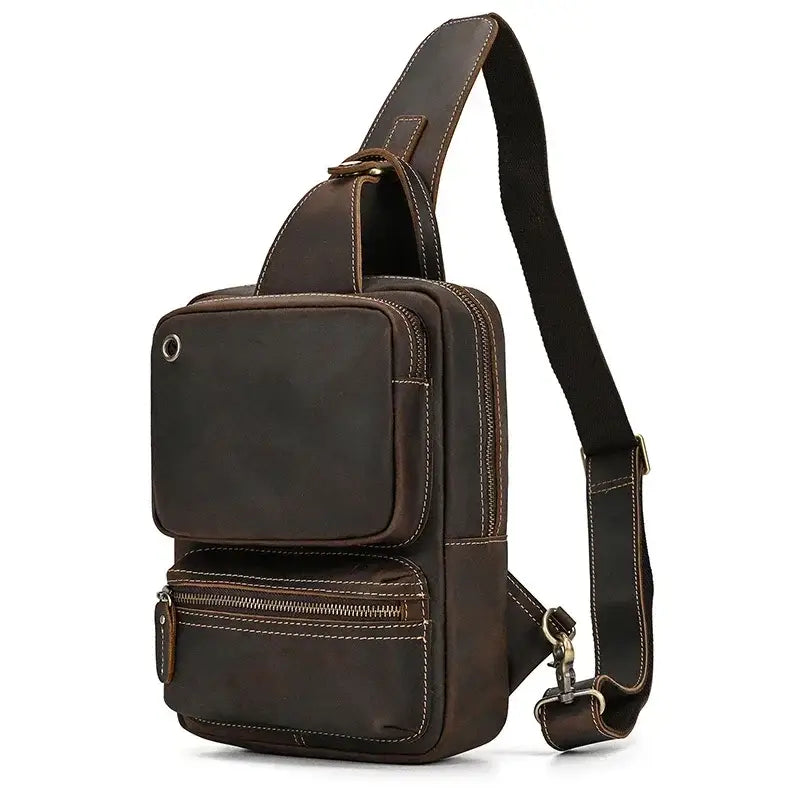 Men’s Leather Sling Bag – Crazy Horse Crossbody Chest Bag