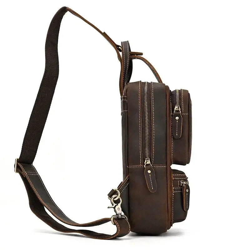 Men’s Leather Sling Bag – Crazy Horse Crossbody Chest Bag