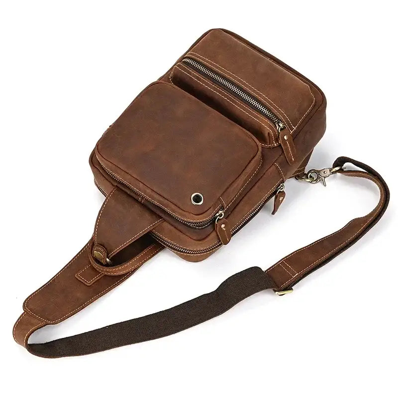 Men’s Leather Sling Bag – Crazy Horse Crossbody Chest Bag