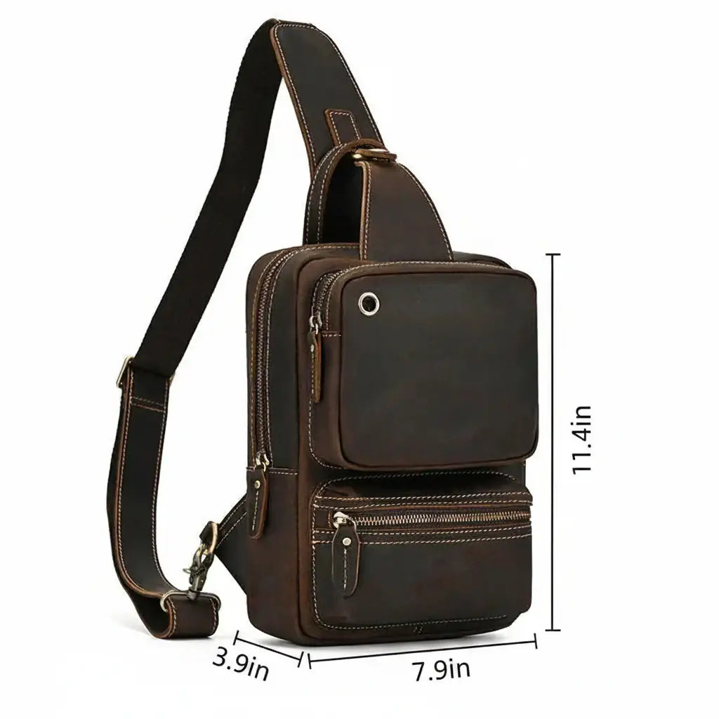 Men’s Leather Sling Bag – Crazy Horse Crossbody Chest Bag