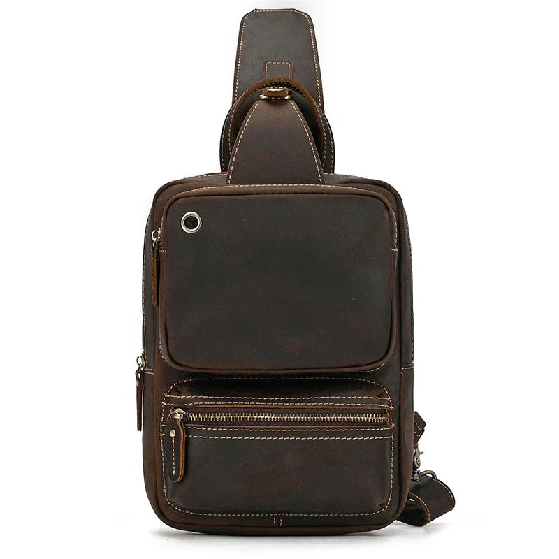 Men’s Leather Sling Bag – Crazy Horse Crossbody Chest Bag