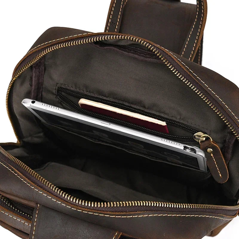 Men’s Leather Sling Bag – Crazy Horse Crossbody Chest Bag