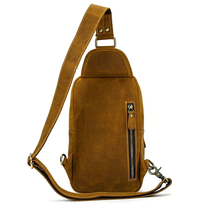Men’s Leather Sling Bag - Crazy Horse Flap Chest Bag