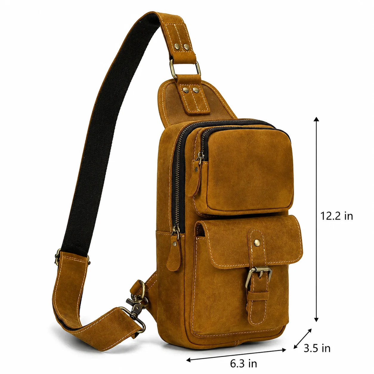 Men’s Leather Sling Bag - Crazy Horse Flap Chest Bag