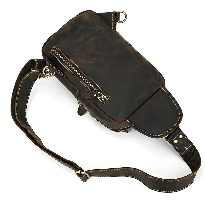 Men’s Leather Sling Bag - Crazy Horse Flap Chest Bag