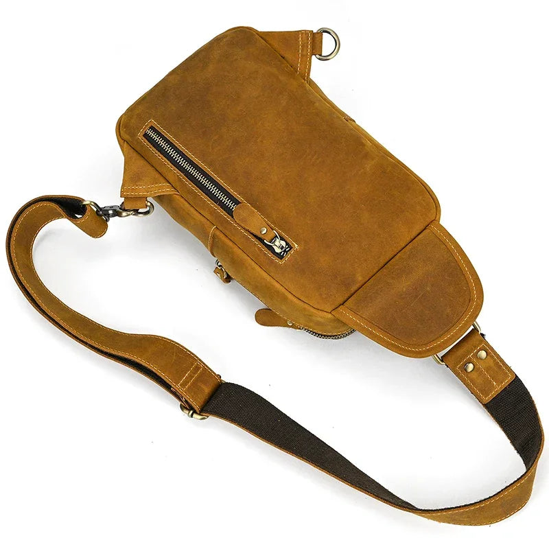 Men’s Leather Sling Bag - Crazy Horse Flap Chest Bag