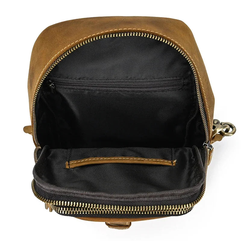 Men’s Leather Sling Bag - Crazy Horse Flap Chest Bag