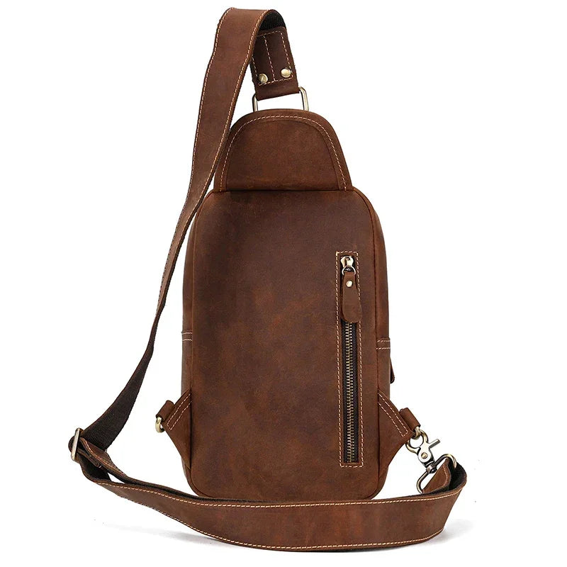 Men’s Leather Sling Bag - Crazy Horse Flap Chest Bag