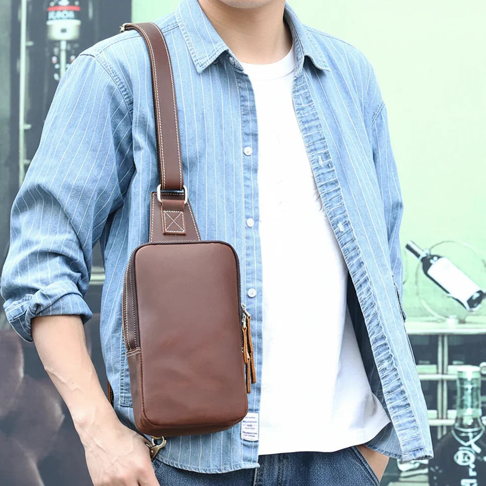Men’s Leather Sling Bag - Crazy Horse Vintage