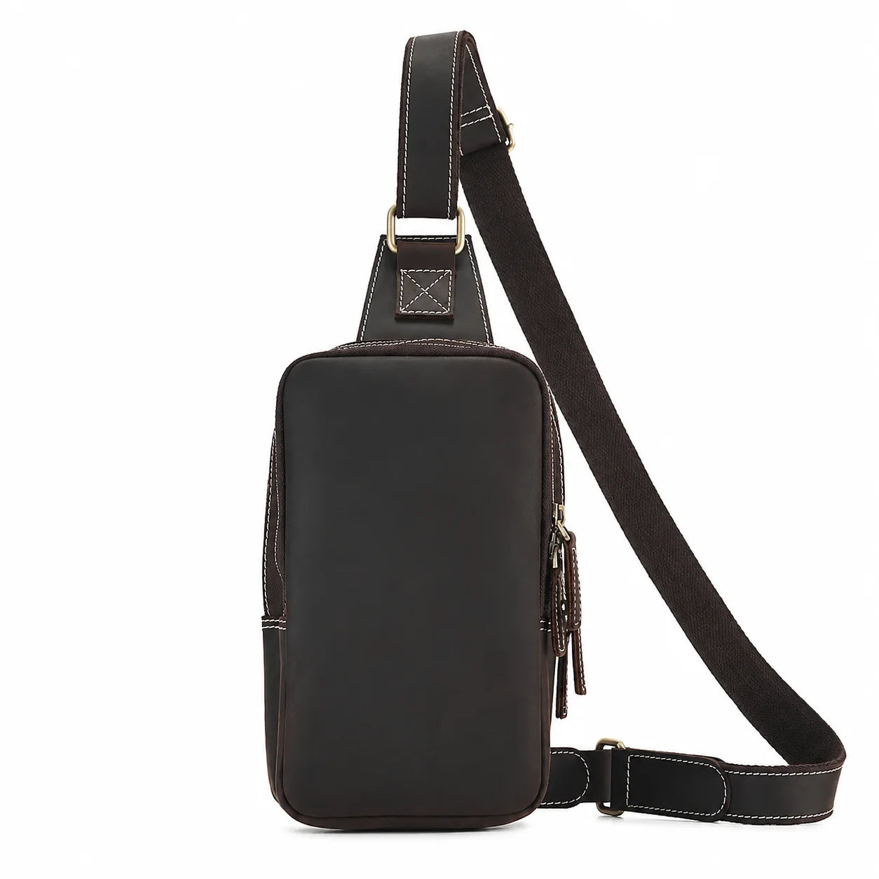 Men’s Leather Sling Bag - Crazy Horse Vintage - Coffee