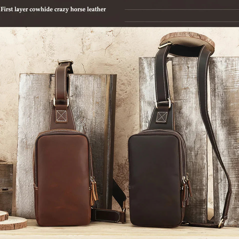 Men’s Leather Sling Bag - Crazy Horse Vintage