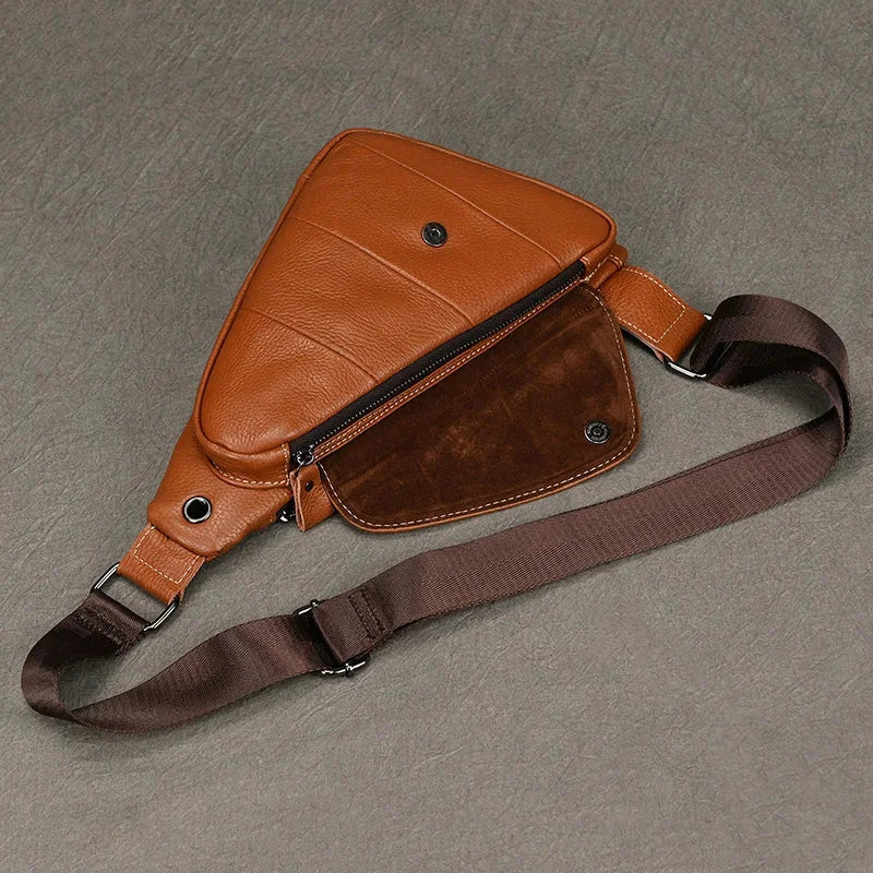 Men’s Leather Sling Bag - Genuine Cowhide Chest Pack