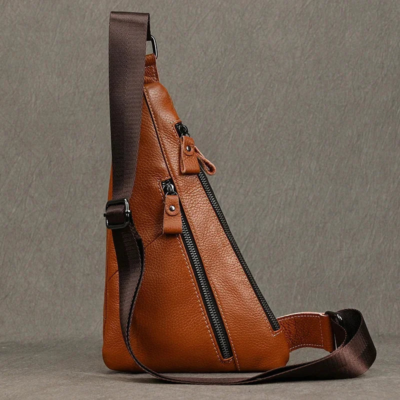 Men’s Leather Sling Bag - Genuine Cowhide Chest Pack