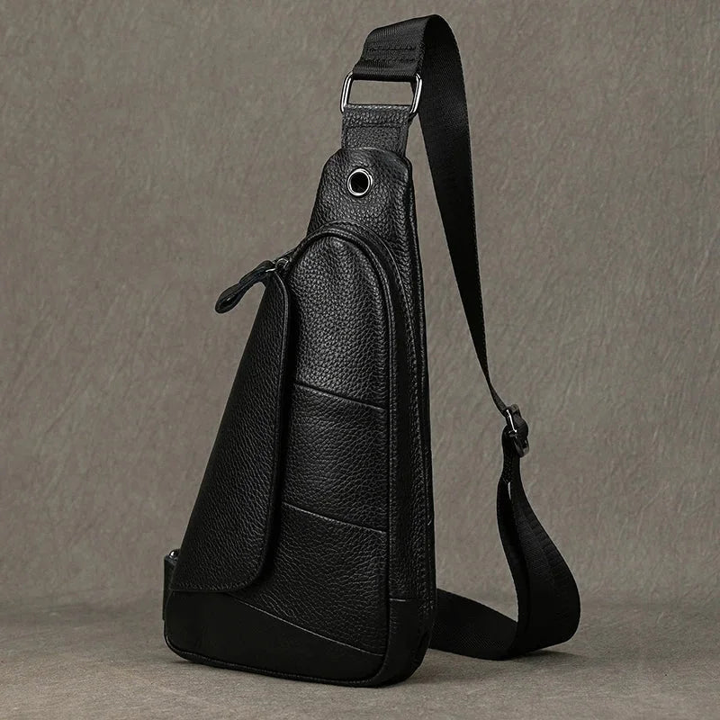 Men’s Leather Sling Bag - Genuine Cowhide Chest Pack