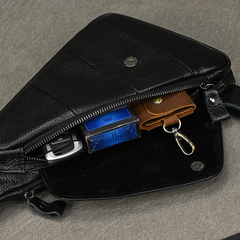 Men’s Leather Sling Bag - Genuine Cowhide Chest Pack