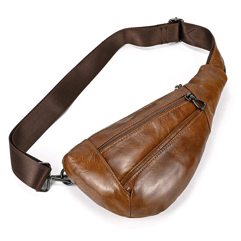 Men’s Leather Sling Bag - Oil Wax Cowhide Compact Chest Pack