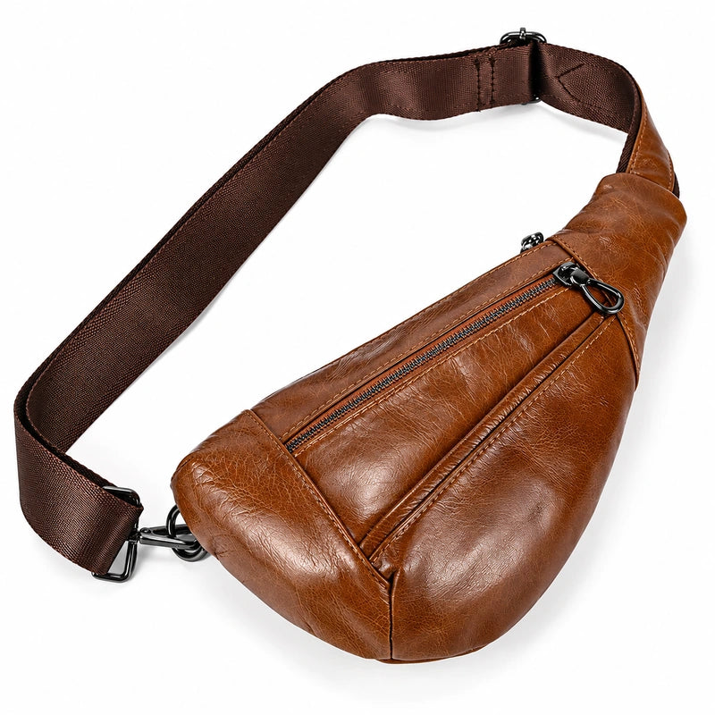 Men’s Leather Sling Bag - Oil Wax Cowhide Compact Chest Pack