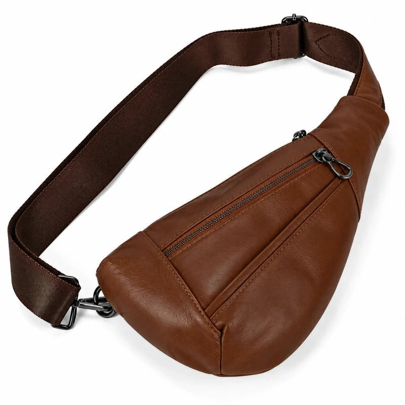 Men’s Leather Sling Bag - Oil Wax Cowhide Compact Chest Pack