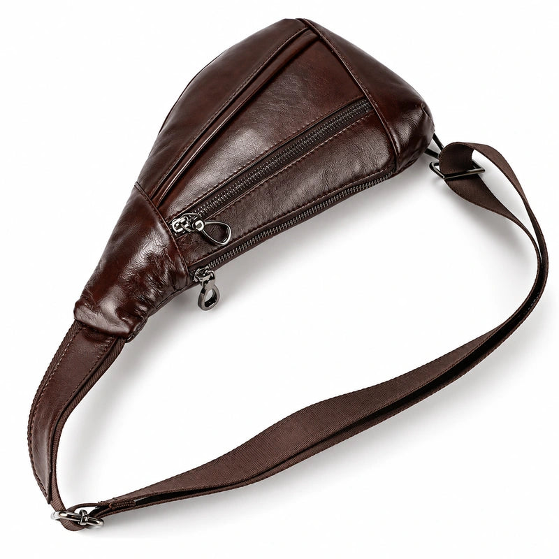 Men’s Leather Sling Bag - Oil Wax Cowhide Compact Chest Pack