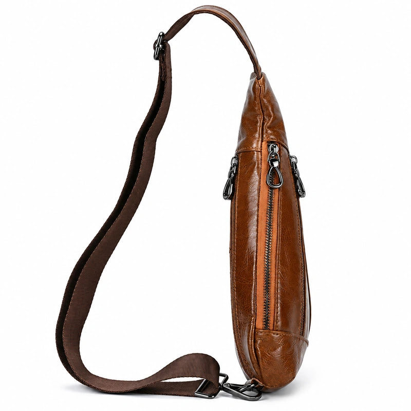 Men’s Leather Sling Bag - Oil Wax Cowhide Compact Chest Pack