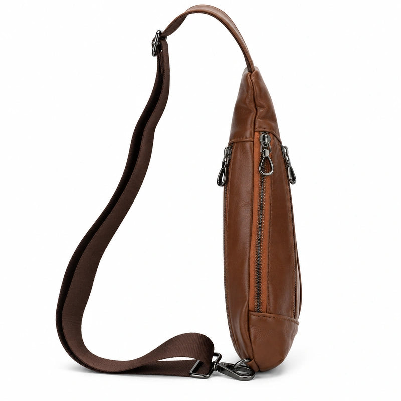 Men’s Leather Sling Bag - Oil Wax Cowhide Compact Chest Pack