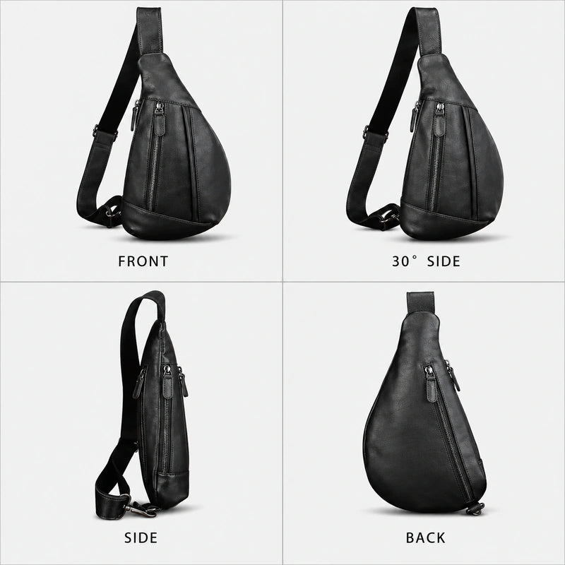 Men’s Leather Sling Bag - Oil Wax Cowhide Compact Chest Pack