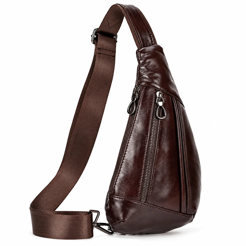 Men’s Leather Sling Bag - Oil Wax Cowhide Compact Chest Pack