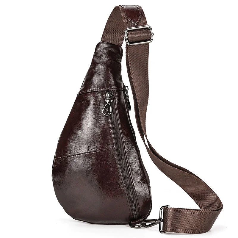 Men’s Leather Sling Bag - Oil Wax Cowhide Compact Chest Pack