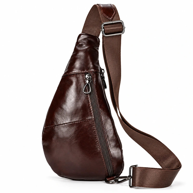 Men’s Leather Sling Bag - Oil Wax Cowhide Compact Chest Pack