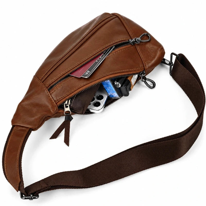 Men’s Leather Sling Bag - Oil Wax Cowhide Compact Chest Pack