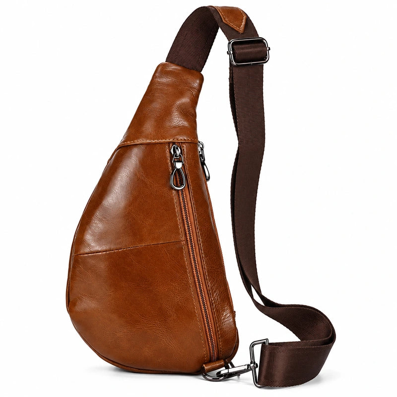Men’s Leather Sling Bag - Oil Wax Cowhide Compact Chest Pack
