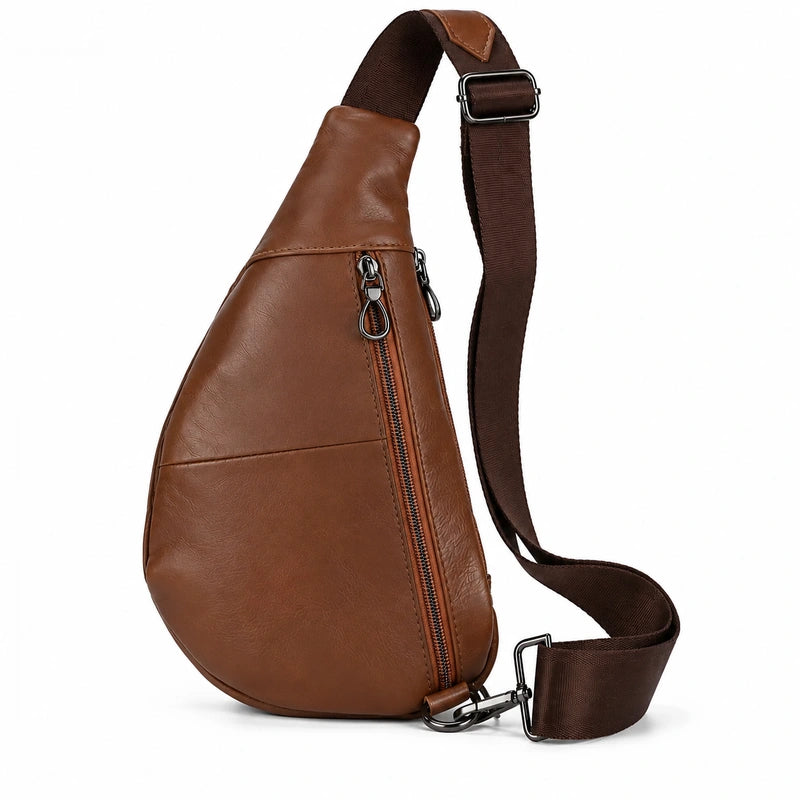 Men’s Leather Sling Bag - Oil Wax Cowhide Compact Chest Pack