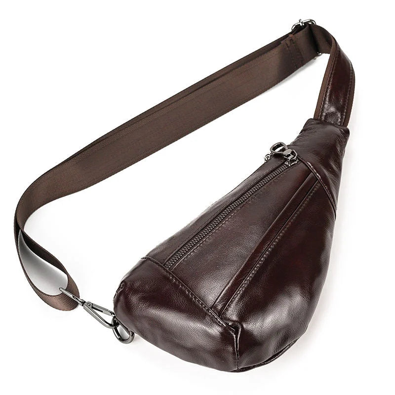 Men’s Leather Sling Bag - Oil Wax Cowhide Compact Chest Pack