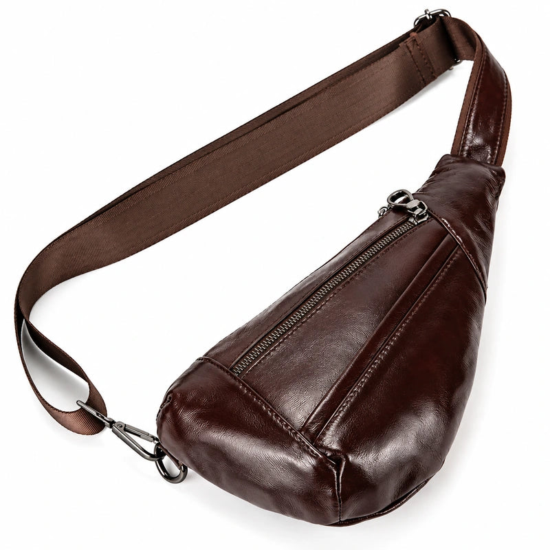 Men’s Leather Sling Bag - Oil Wax Cowhide Compact Chest Pack