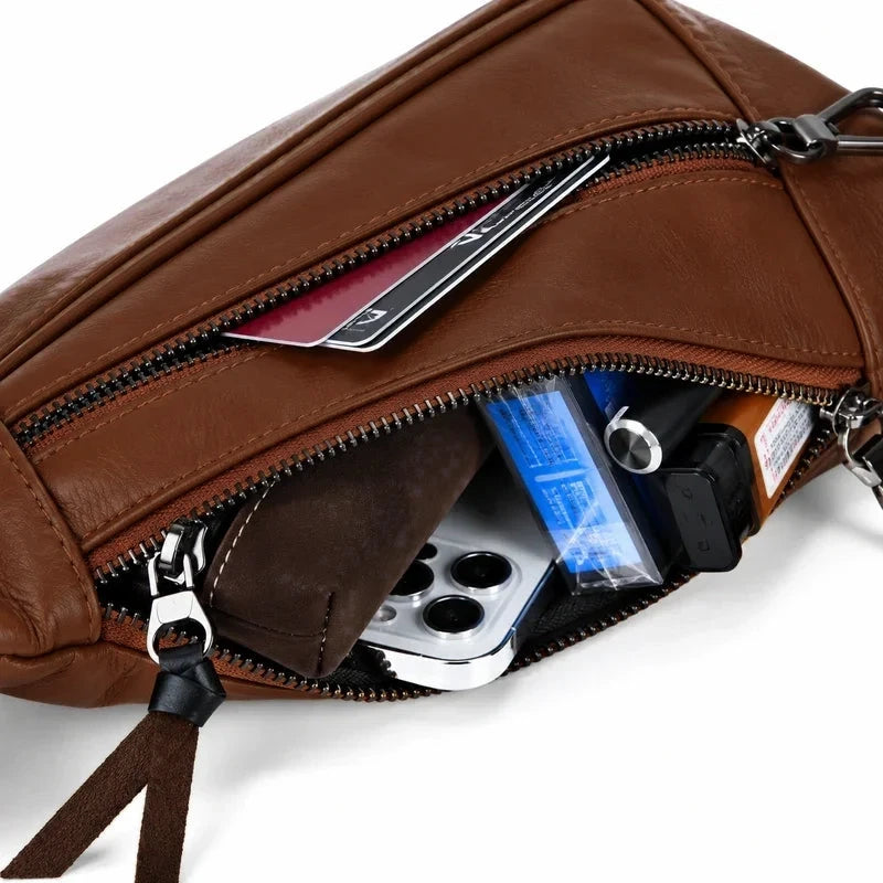 Men’s Leather Sling Bag - Oil Wax Cowhide Compact Chest Pack