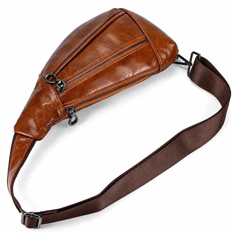 Men’s Leather Sling Bag - Oil Wax Cowhide Compact Chest Pack
