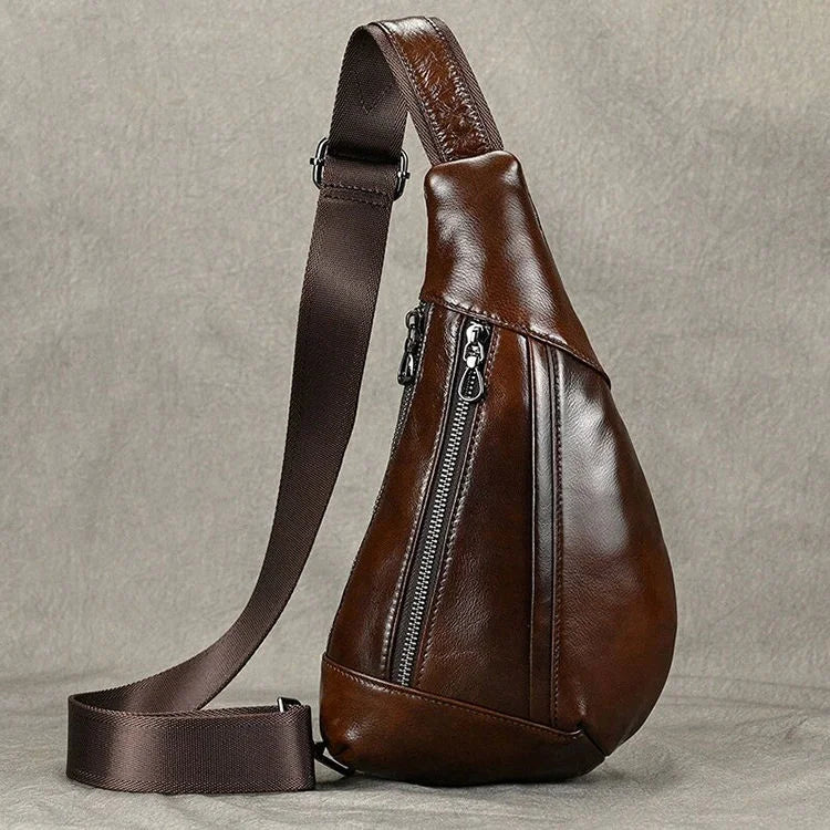 Men’s Leather Sling Bag - Oil Wax Cowhide Compact Chest Pack