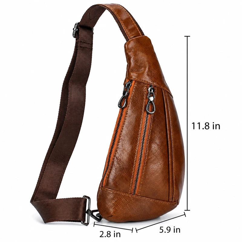Men’s Leather Sling Bag - Oil Wax Cowhide Compact Chest Pack