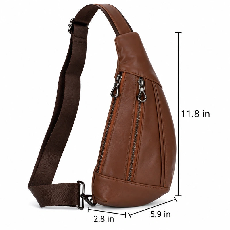 Men’s Leather Sling Bag - Oil Wax Cowhide Compact Chest Pack
