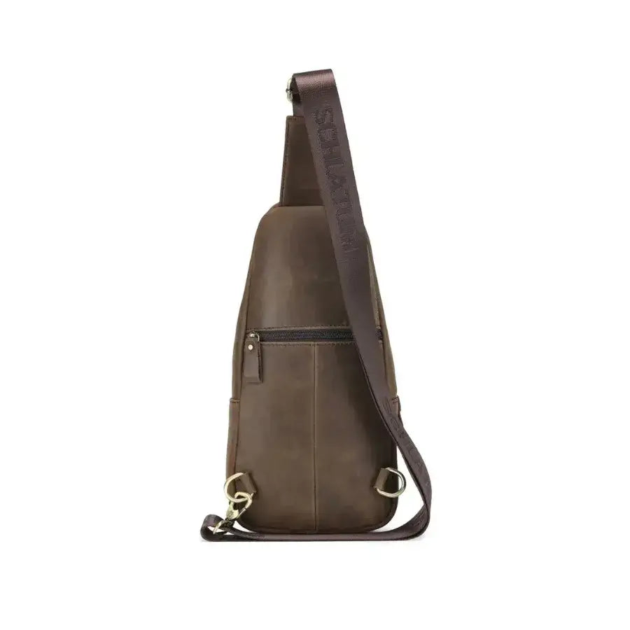 Men’s Leather Sling Bag – Slim Chest Carry with Zippered Pockets